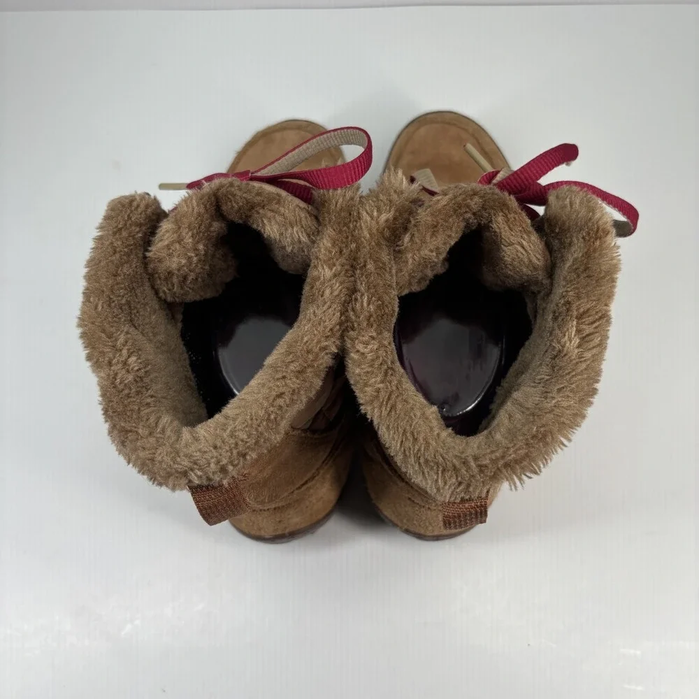 Columbia Women’s Brown Suede Quilted Winter Boots - Tan with Red Accents